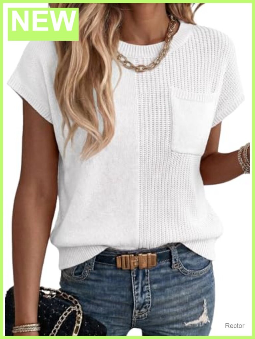Asymmetrical Short Sleeve Sweater Vest 100% Acrylic Crewneck